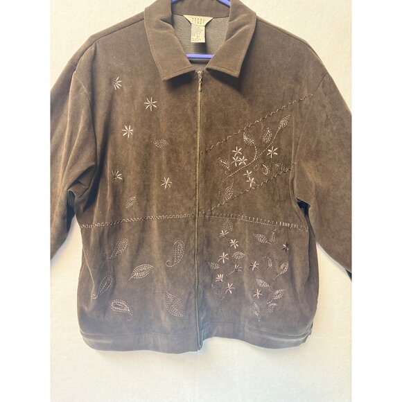 Teddi Embroidered Brown Jacket XL Polyester Spandex Zip-Up Floral Decorations - Picture 2 of 11